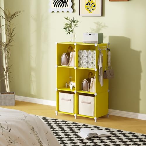 AWTATOS Cube Storage Organizer, 6 Cube Closet Storage Shelves, Yellow - color: Yellow