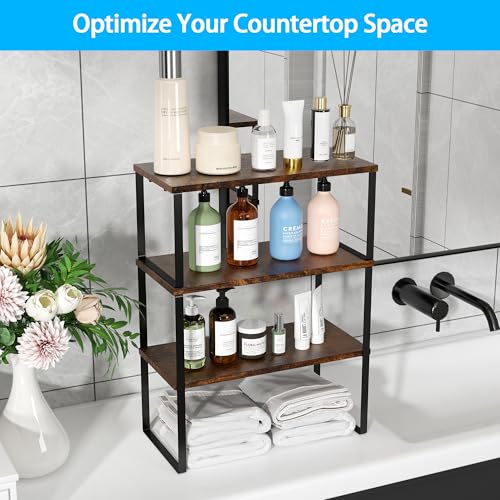 Golener Kitchen Counter Organizer, Countertop Shelf, Adjustable, Stackable - color: Rustic Brown, size: Large