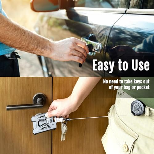 MNGARISTA Upgraded Heavy Duty Retractable Keychain with Belt Clip, 10 OZ Retraction, 31.5" Stainless Steel Cord Key Chain, 3K Carbon Fiber ID Badge Reel Holder with Badge Strap and Key Ring, 8 Pack - color: Black Keychain 8 Pcs