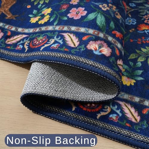 Rugcomf Area Rug 3x5 Floral Washable Non Slip, Blue - color: Blue, size: 3' x 5' (Rectangular)