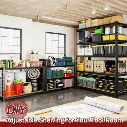 72" H Heavy Duty Garage Shelving, 2400LBS Capacity 5-Tier Storage Shelves,Adjustable Industrial Metal Garage Shelves for Basement Pantry Kitchen Warehouse, 16" D x 36" Wx72 H,Black - size: 16"D x 35.5"W x 72"H(Metal Board)