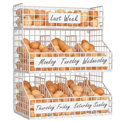 keomaisyto Egg Holder Countertop with 5 Dividers & DIY Nameplate - color: White, size: 3-Tier X-Large