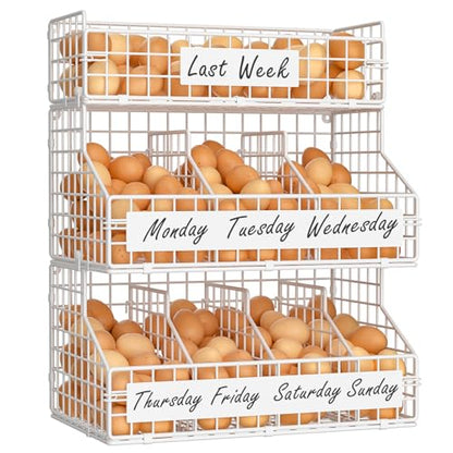 keomaisyto Egg Holder Countertop with 5 Dividers & DIY Nameplate - color: White, size: 3-Tier X-Large