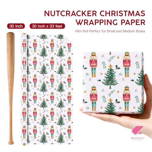 WRAPAHOLIC 30 Inch Nutcracker Christmas Wrapping Paper - 30 Inch x 33 Feet - Nutcracker and Christmas Tree Wrapping Ppaer for Holiday, Party Celebration - color: Nutcracker & Christmas Tree, size: 30 inch x 33 feet