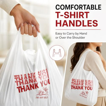 17 Mic T-Shirt Plastic Grocery Bags 12 x 7 x 22, Pack of 400 with Handles