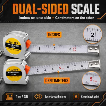 100 Pack Mini Tape Measure Keychains, 1m/3ft Retractable Measuring Tape