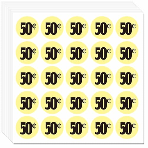 DUGUTUL 500pcs 50-Cent Price Stickers for Garage Sale and Yard Sale | 50 Cent Price Tags Labels | Super Bright & Jumbo 1" Diameter | Preprinted Price Labels | Garage Sale Stickers - color: 50 Cent