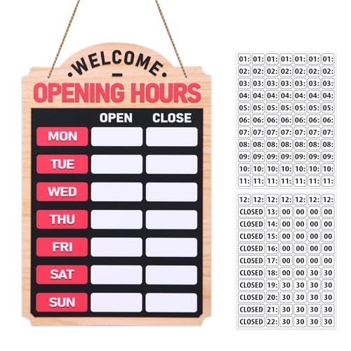 PETCEE Business Hours Sign - 12.9"x 8.6" Open Close Sign Black and Red Hours of Operation Signs for Business Glass Door Welcome Store Hour Signs for BusinessRestaurants Bars - color: F