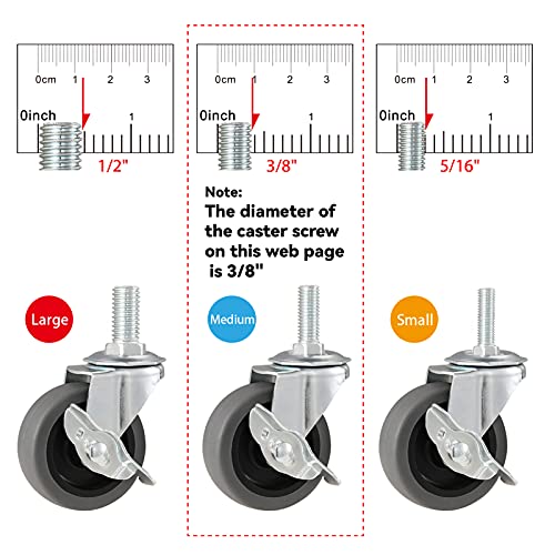 Caster Wheels, 3" Locking Swivel Threaded Stem Casters Set with Brake of 16 - color: Grey, size: Grey-16pack