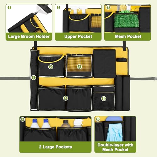 HODRANT 32-55 Gallon Trash Can Caddy Bag with Multi Pockets for Clean Tools - color: Black+Yellow