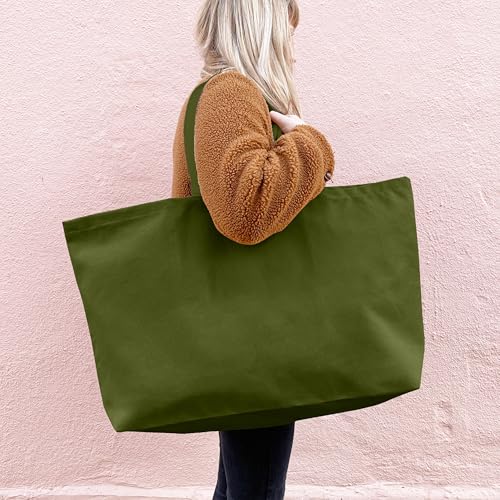 Large Canvas Tote Bag Reusable Extra Big Grocery Bags - color: Olive Green