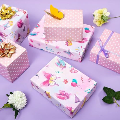 WERNNSAI Butterfly Wrapping Paper 17In x 33Ft Wrapping Paper Birthday Girl - color: Pink Butterfly 002