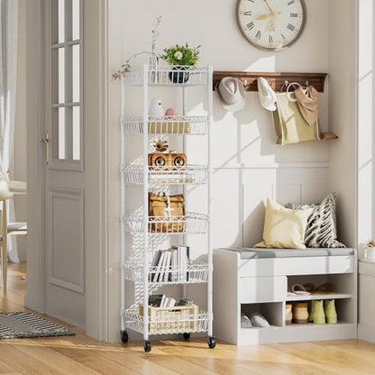 SINGAYE 6 Tier Shelf Wire Shelving Adjustable Storage Shelves Basket Rack - color: White, size: 6-Tier[13.5"Dx13.5"Wx63"H]