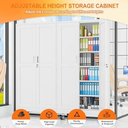 pozdeg 73.6" White Lockable Rolling Metal Garage Storage Cabinet - color: White, size: 17.7"D x 35.4"W x 73.6"H