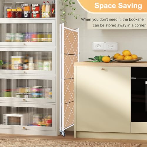 5-Tier Foldable Storage Shelves with Wheels Wood Grain Transfer - color: Natural, size: 5 Tier