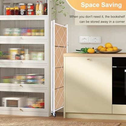 5-Tier Foldable Storage Shelves with Wheels Wood Grain Transfer - color: Natural, size: 5 Tier