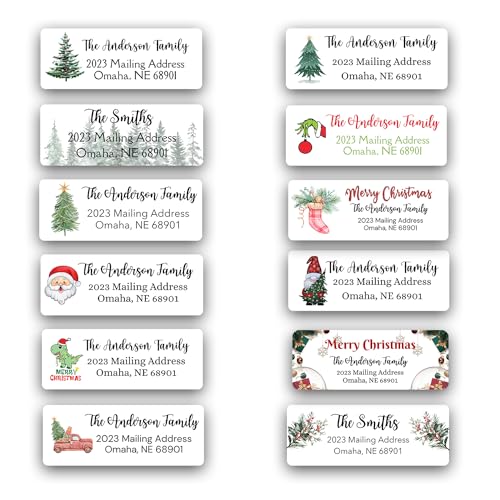 Sunshine Stickers Custom Christmas Return Address Labels-Personalized Holiday Return Address Labels, Set of 120 Self Adhesive Mailing Rectangle Personalized Name Stickers for Envelopes (Pattern 12) - style: Pattern 12