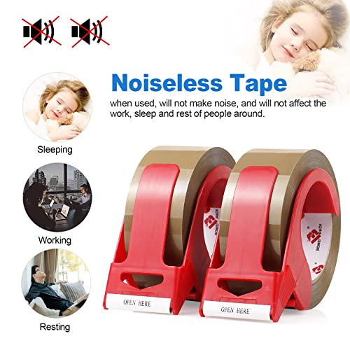 BOMEI PACK Brown Packing Tape No Noise, 2 Pack Quiet Packaging Tape Refill with Dispenser, 1.88 inch x 110 Yards, Heavy Duty Shipping Tape for Sealing Packing, Moving, Office&Storage