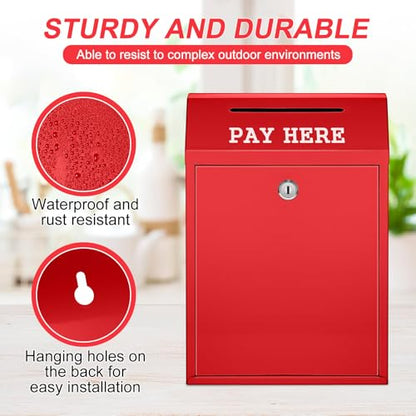 Yaocom Metal Money Cash Box,Red,11.8 x 8.6 x 4.7 Inch - color: Red, size: 11.8 x 8.6 x 4.7 Inch