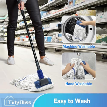 TidyBliss Commercial Mop Heavy Duty with 57.5” Long Handle for Floor - color: Blue