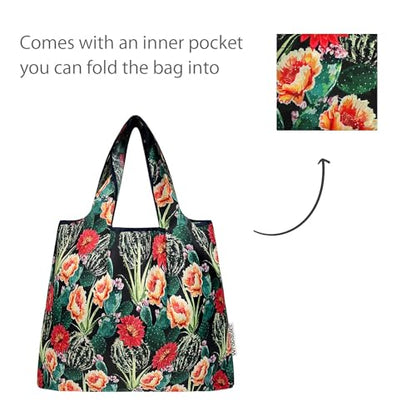 allydrew Medium Foldable Tote Nylon Reusable Grocery Bag (Set of 2) - color: Floral Cactus
