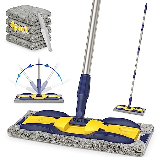 Microfiber Mops for Floor Cleaning: Flat Hardwood Floor Mop 4 Washable Pads - color: Yellow