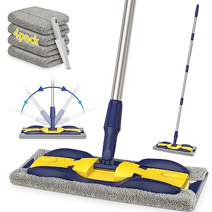 Microfiber Mops for Floor Cleaning: Flat Hardwood Floor Mop 4 Washable Pads - color: Yellow