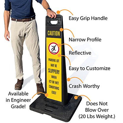 SmartSign Parking Lot Slippery When Icy Or Wet LotBoss Vertical Panel Sign Kit with Rubber Base, Double-Sided, 7.875" x 35.5" 3M Engineer Grade Reflective Parking Lot Sign, Plastic Frame, USA-Made - color: 7.875" x 35.5" - EG Reflective Lotboss Sign Kit