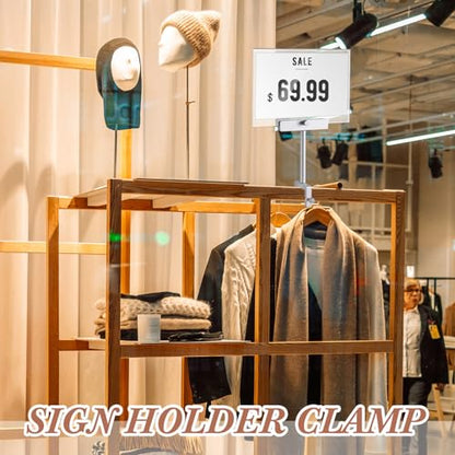 FoldTier 3 Set Aluminum Alloy Sign Holder Clamp with 5.5 x 7 Acrylic Frame - color: Silver, size: 5.5 x 7 Inches