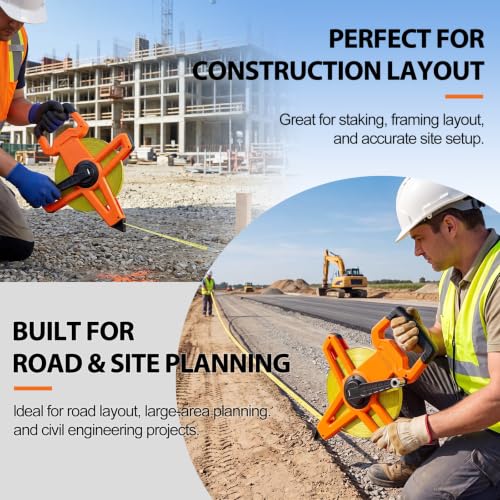 2 Pcs 328ft/100m Open Reel Steel Tape Measure, Dual Scale - color: Orange, size: 328ft/100m