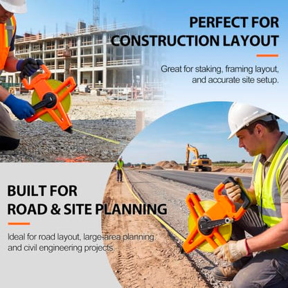 2 Pcs 328ft/100m Open Reel Steel Tape Measure, Dual Scale - color: Orange, size: 328ft/100m