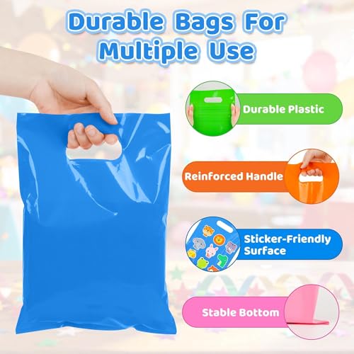 VieFantaisie 50 PCS Blue Party Favor Bags, 8" x 11" Goodie Bags for Candy Treat Craft Easter Egg, Plastic Gift Bag with Die Cut Handles for Birthday Party, School Events & Small Business, Wedding - color: Blue-50PCS-8x11Inch