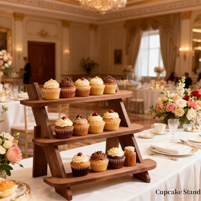 Wooden Display Stand, Tiered Cupcake Stand, 3 Tier Display Stand Riser - color: Walnut-3Tier
