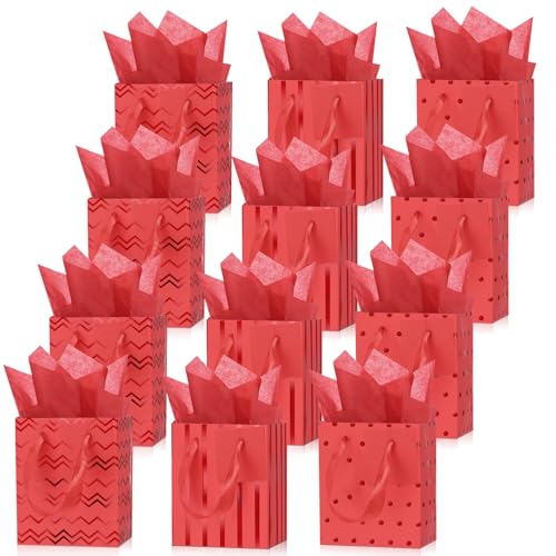 Tenare 12 Pcs Small Gift Bags Bulk,4 x 2.75 x 4.5 Inch,Gold Red - color: Gold Red, size: 4 x 2.75 x 4.5 Inch