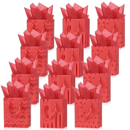 Tenare 12 Pcs Small Gift Bags Bulk,4 x 2.75 x 4.5 Inch,Gold Red - color: Gold Red, size: 4 x 2.75 x 4.5 Inch