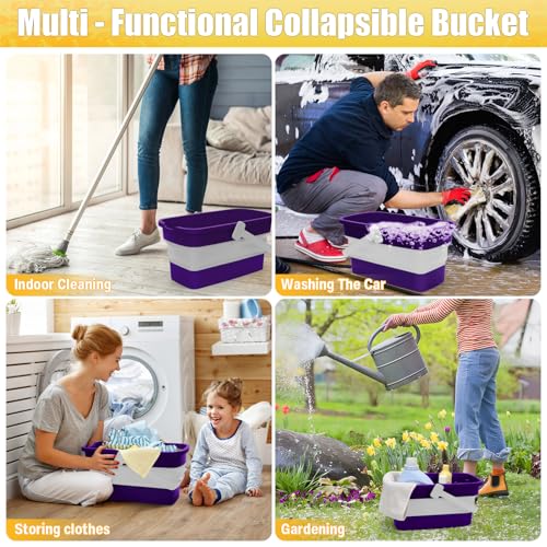 Collapsible Bucket with Handle for Mop Windows Cleaning,3 Gallon - color: Purple