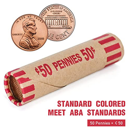 LLIKED 100 PCS Preformed Coin Wrappers Rolls-Pennies - size: 100 Pennies Coin Rolls