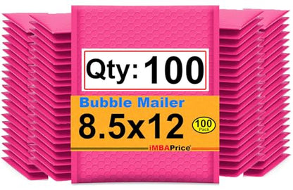 iMBAPrice 8.5x12 Inches Hot Pink Color Polybubble Bag, 100-Pack Medium Size #2 Self Seal Poly Bubble Mailers Padded Packing Envelopes (Total 100 Bags) - color: Pink Poly Bubble, size: 8.5"x12" Poly (100 Envelopes) Value Pack