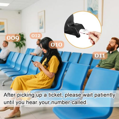 Number Ticket Dispenser (Black) with Queue Roll (3-Digit) — Waiting in Line Ticket Machine for Pickup/Order/Deli Counters, Service Windows & Reception Desk