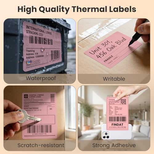 Direct Thermal Label Pink Vinyl 4 x 6 Inch Printer Sticker 250 PCS - color: Pink