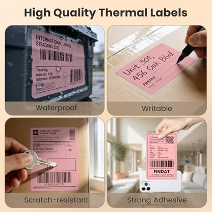 Direct Thermal Label Pink Vinyl 4 x 6 Inch Printer Sticker 250 PCS - color: Pink