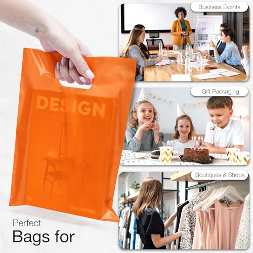 Choice Marts 100 Orange Plastic Bags With Handles 9x12 Merchandise Bags - color: Orange