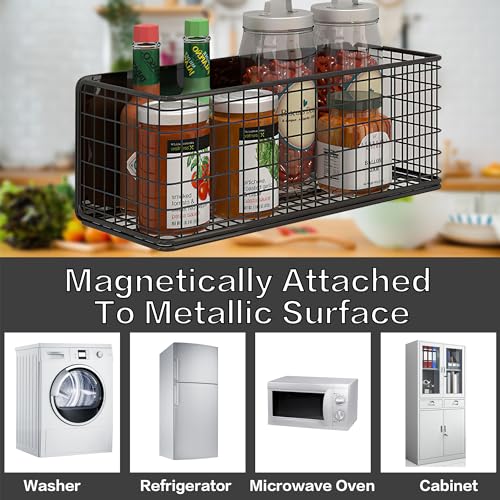 Magnetic Shelf Fridge Basket Bin for Washer Dryer Locker Whiteboard Cabinet - color: White-High