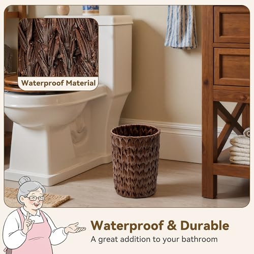 GRANNY SAYS Small Wicker Trash Can, 2 Gallon Bathroom Waste Baskets, Brown - color: Brown, size: Round - 7½"D x 9¾"H