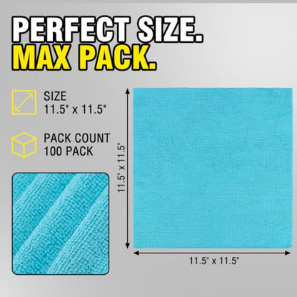 Shop Towels, 100 Pack - 11.5"x 11.5" Microfiber Cleaning Cloths - color: Multicolor