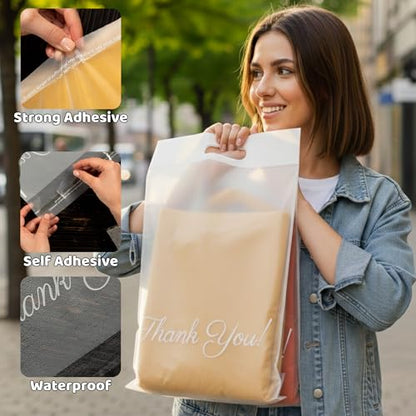 Donyson Frosted Thank You Bags for Hoodies with Handle, 12x15, 50 Pack - color: Frosted, size: 12x15 (50 Pack)