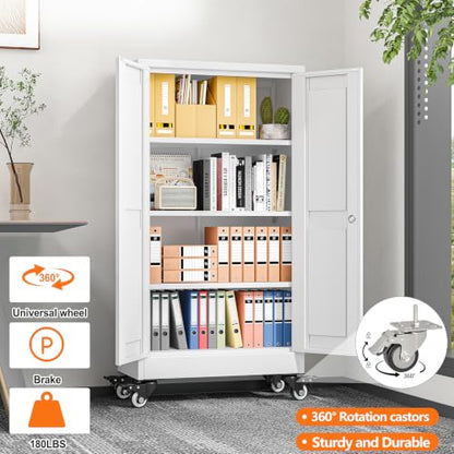 pozdeg 45.6" White Lockable Rolling Metal Garage Storage Cabinet - color: White, size: 11.8"D x 23.7"W x 45.6"H