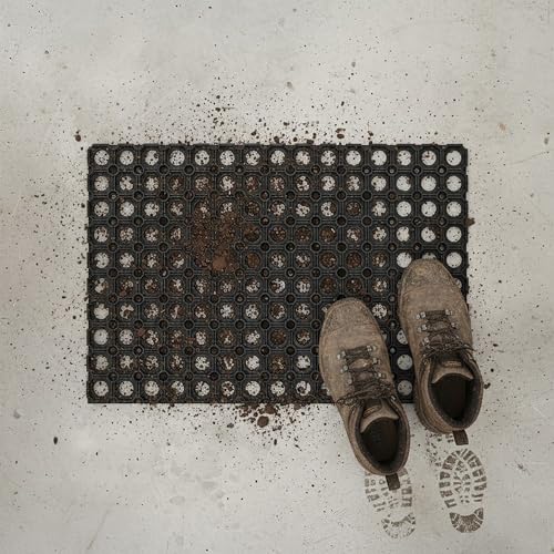 Heavy-Duty Interlocking Rubber Floor Mat, 16"x 24", Shock-Absorbing, Black - size: 24"L x 16"W x 0.6"Th