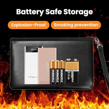 Quctak 6400°F Fireproof Money Bag 2pcs, Fireproof Document Bags, Bank Cash Bag with Zipper & Strap, Suitable for A5 Documents, Bank Inventory, Passport (Black)