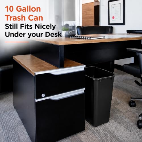 10 Gallon Black Wastebasket Under Desk Plastic Trash Can | 2 PACK - size: 10.5 Gallon